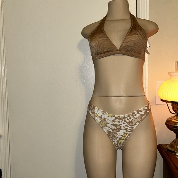 Aerie Tan Triangle Halter Top & Bottoms Bikini  Set Size S - Picture 1 of 16